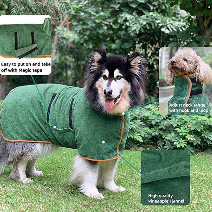 NNEDSZ M Green Pet Dog Quick-Dry Bathrobe - Absorbent Towel Robe for Medium and Large Dogs